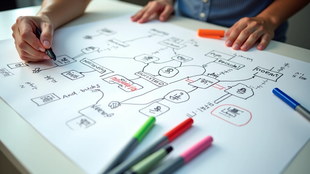 Colorful mind map diagram with connected ideas and creative thinking concepts
