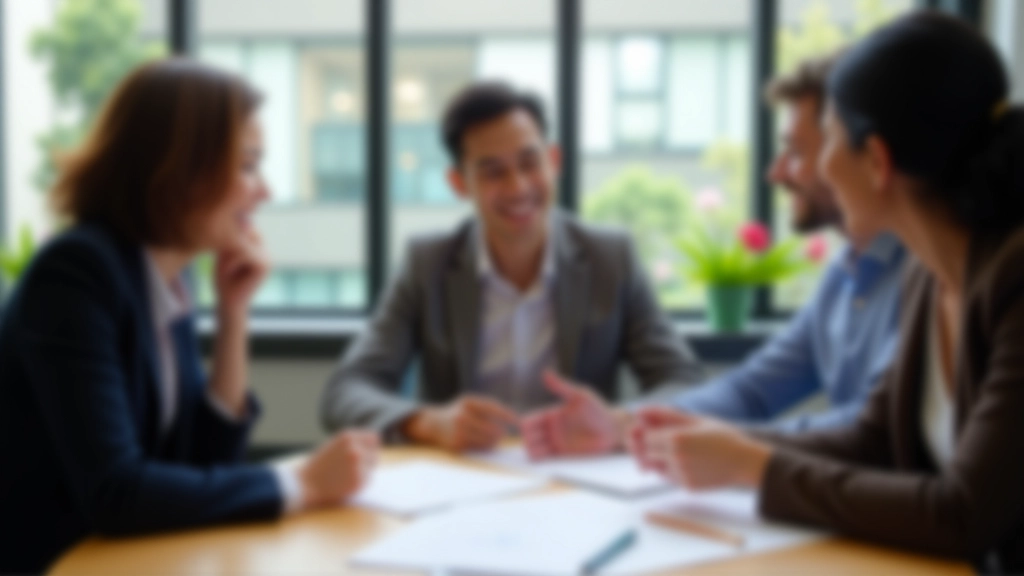 Team members engaged in animated discussion with positive body language and collaborative energy in a creative workspace